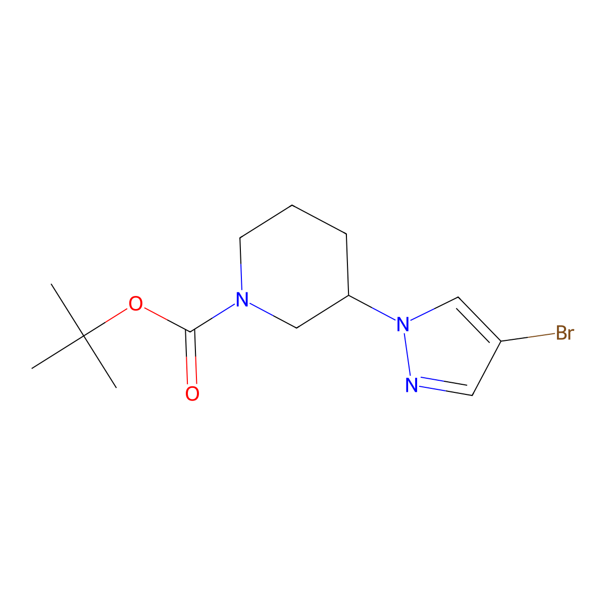 tert-butyl 3-(4-bromo-1H-pyrazol-1-yl)piperidine-1-carboxylate molecular structure, CAS 1092564-21-0