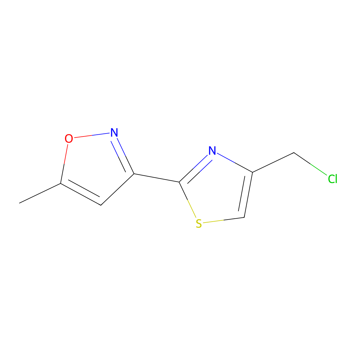 3-[4-(Chloromethyl)-1,3-thiazol-2-yl]-5-methyl-1,2-oxazole molecular structure, CAS 1092657-64-1