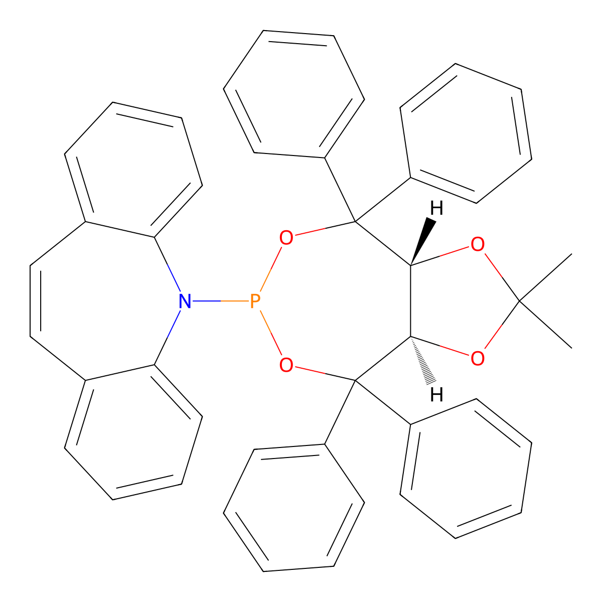 5-((3aR,8aR)-2,2-Dimethyl-4,4,8,8-tetraphenyltetrahydro-[1,3]dioxolo[4,5-e][1,3,2]dioxaphosphepin-6-yl)-5H-dibenzo[b,f]azepine molecular structure, CAS 1092695-14-1