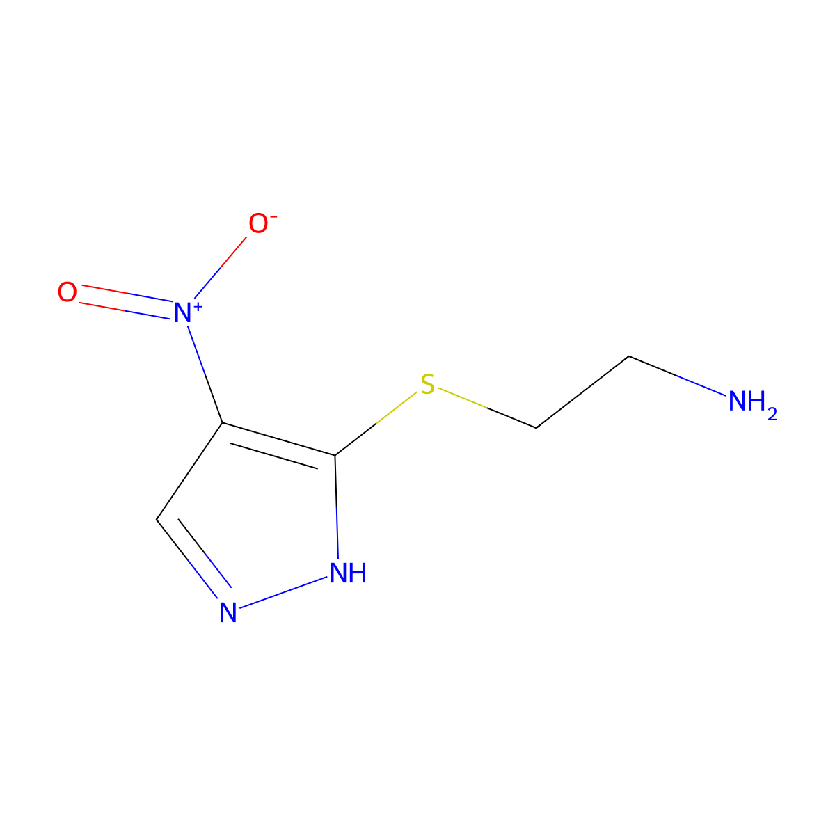 2-[(4-Nitro-1H-pyrazol-5-YL)thio]ethanamine molecular structure, CAS 1092697-32-9