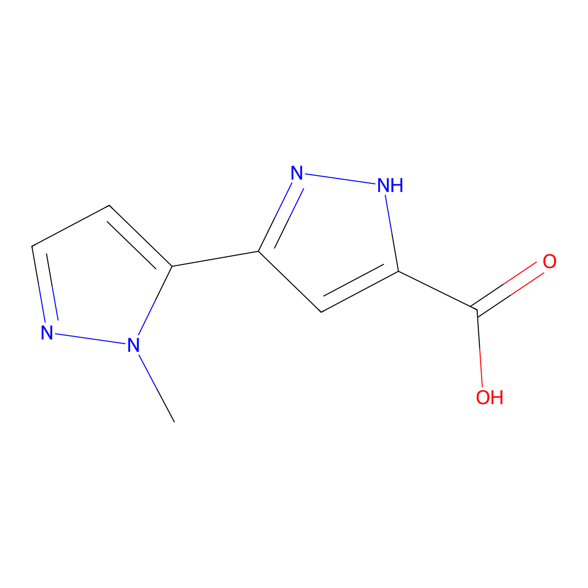 3-(2-methylpyrazol-3-yl)-1H-pyrazole-5-carboxylic acid molecular structure, CAS 1092705-28-6