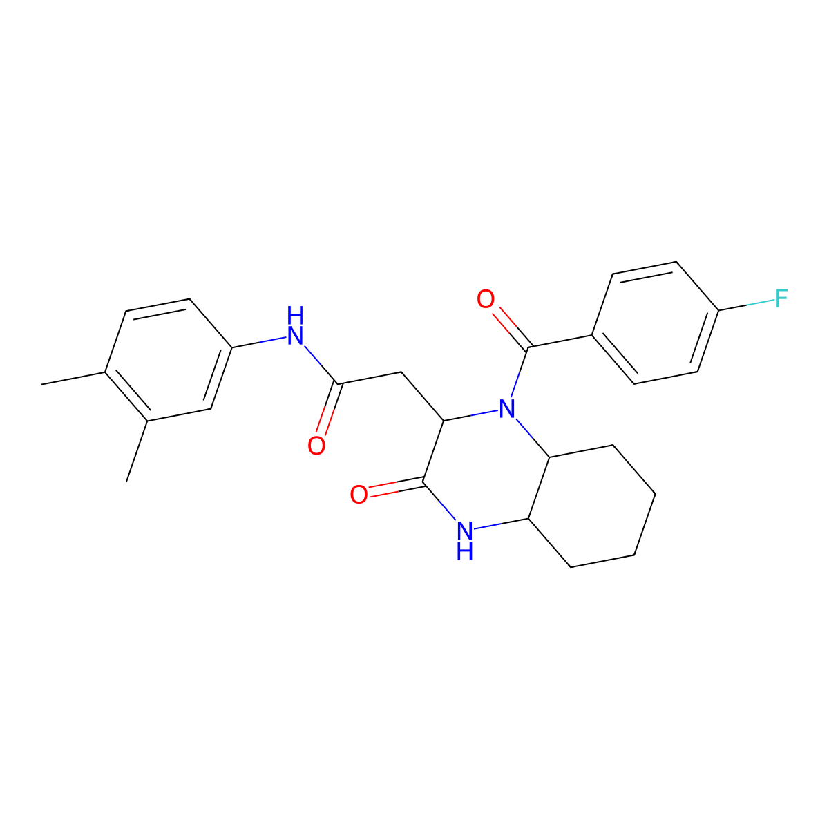 N-(3,4-dimethylphenyl)-2-[1-(4-fluorobenzoyl)-3-oxodecahydro-2-quinoxalinyl]acetamide molecular structure, CAS 1092773-91-5