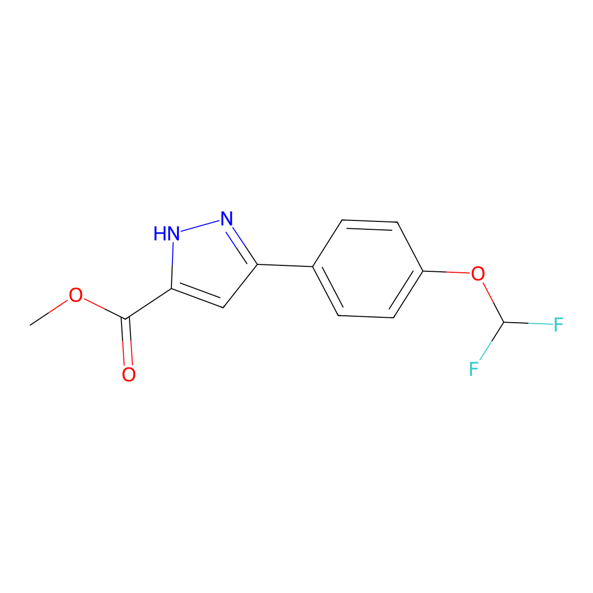methyl 5-[4-(difluoromethoxy)phenyl]-1H-pyrazole-3-carboxylate molecular structure, CAS 1092774-03-2