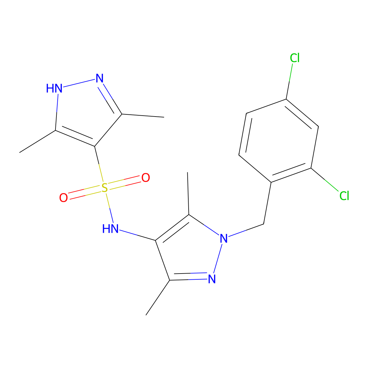 N-[1-(2,4-dichlorobenzyl)-3,5-dimethyl-1H-pyrazol-4-yl]-3,5-dimethyl-1H-pyrazole-4-sulfonamide molecular structure, CAS 1092782-84-7