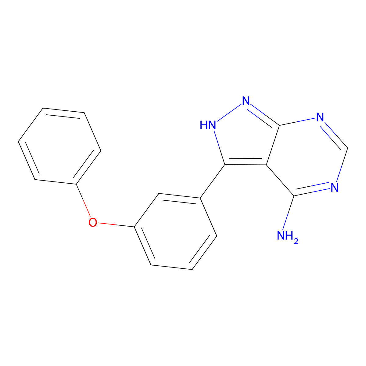 3-(3-phenoxyphenyl)-1H-pyrazolo[3,4-d]pyrimidin-4-amine molecular structure, CAS 1092788-11-8