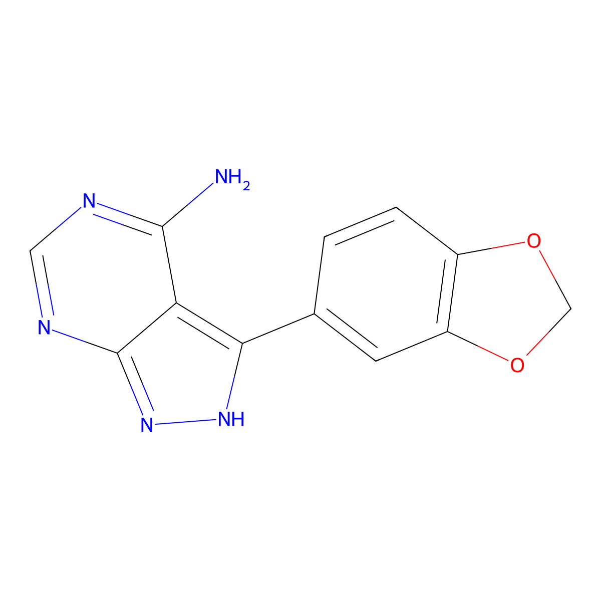 3-(benzo[d][1,3]dioxol-6-yl)-1H-pyrazolo[3,4-d]pyrimidin-4-amine molecular structure, CAS 1092789-08-6