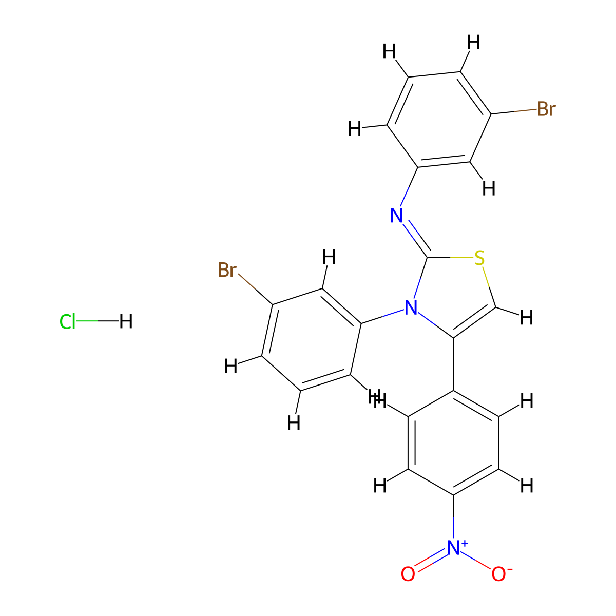 Benzenamine, 3-bromo-N-[3-(3-bromophenyl)-4-(4-nitrophenyl)-2(3H)-thiazolylidene]-, hydrochloride (1:1) molecular structure, CAS 1092790-37-8