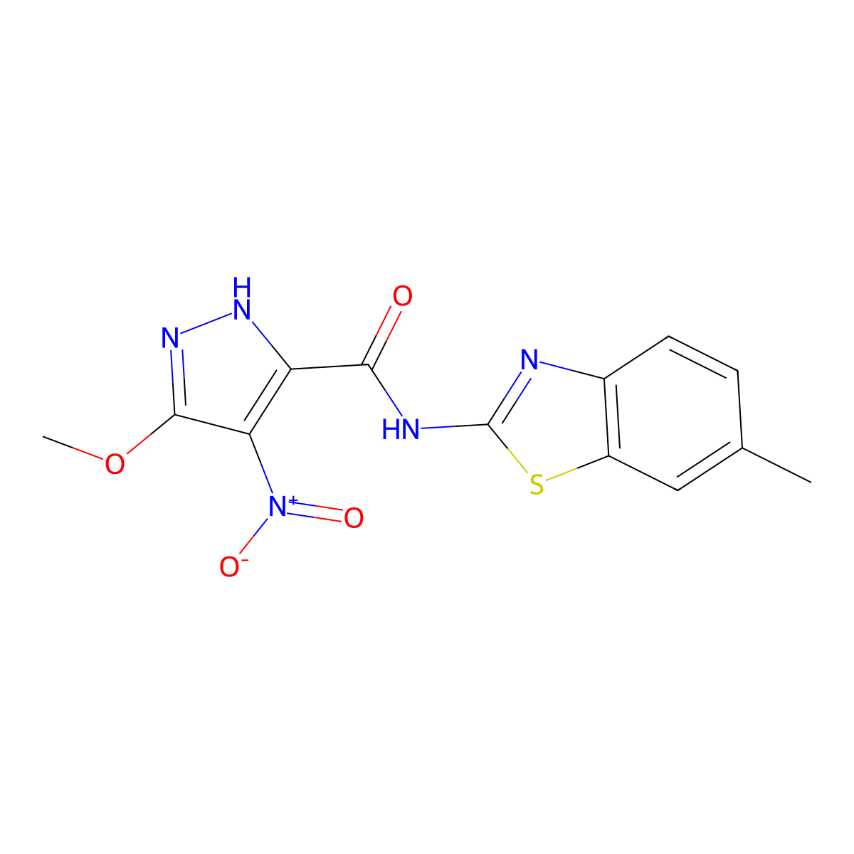 3-methoxy-N-(6-methyl-1,3-benzothiazol-2-yl)-4-nitro-1H-pyrazole-5-carboxamide molecular structure, CAS 1092795-36-2
