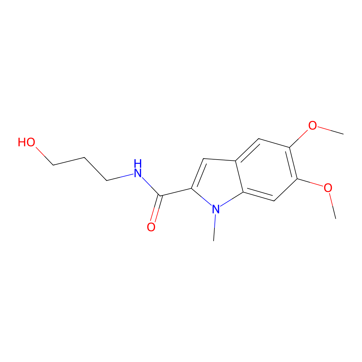 N-(3-hydroxypropyl)-5,6-dimethoxy-1-methyl-1H-indole-2-carboxamide molecular structure, CAS 1092796-45-6
