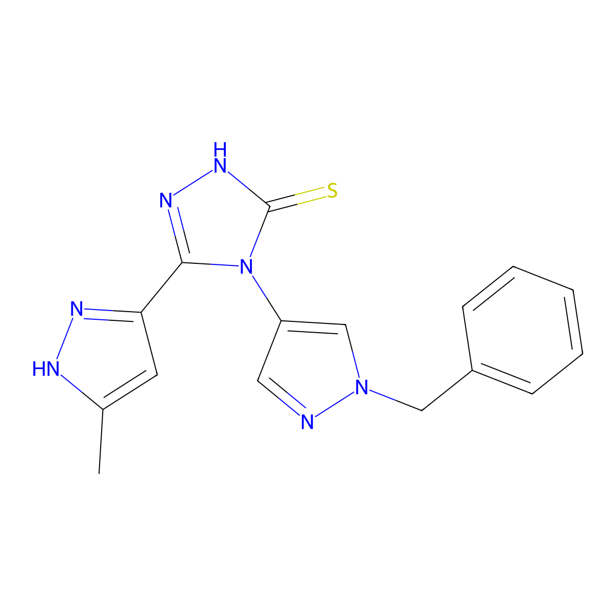 4-(1-benzyl-1H-pyrazol-4-yl)-5-(5-methyl-1H-pyrazol-3-yl)-4H-1,2,4-triazole-3-thiol molecular structure, CAS 1092797-56-2