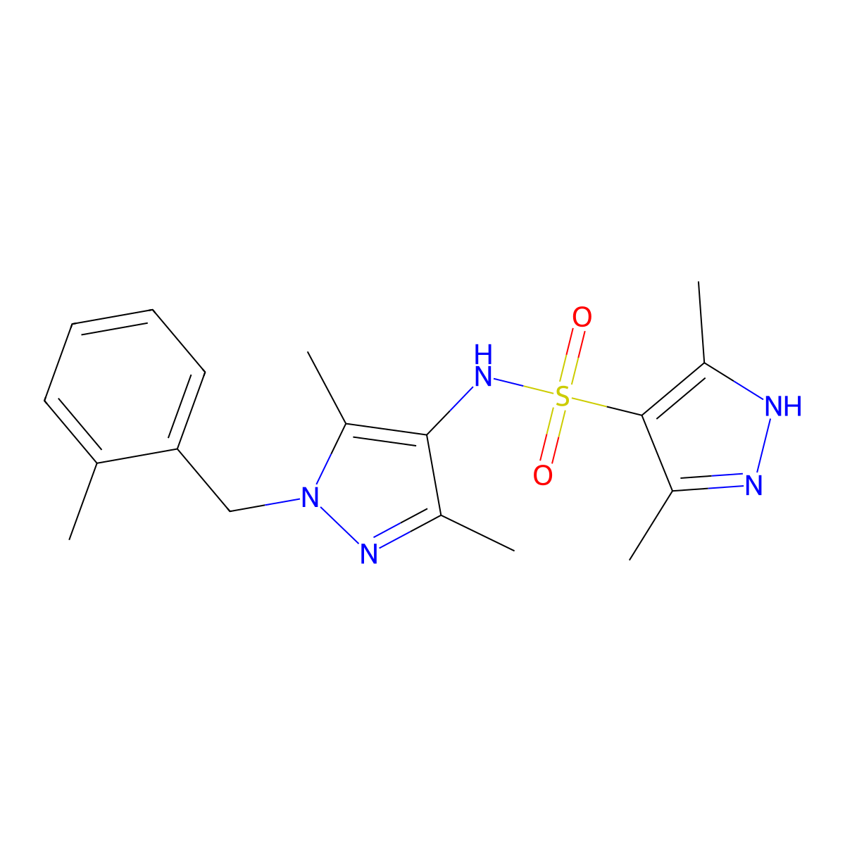 N-[3,5-dimethyl-1-(2-methylbenzyl)-1H-pyrazol-4-yl]-3,5-dimethyl-1H-pyrazole-4-sulfonamide molecular structure, CAS 1092799-22-8