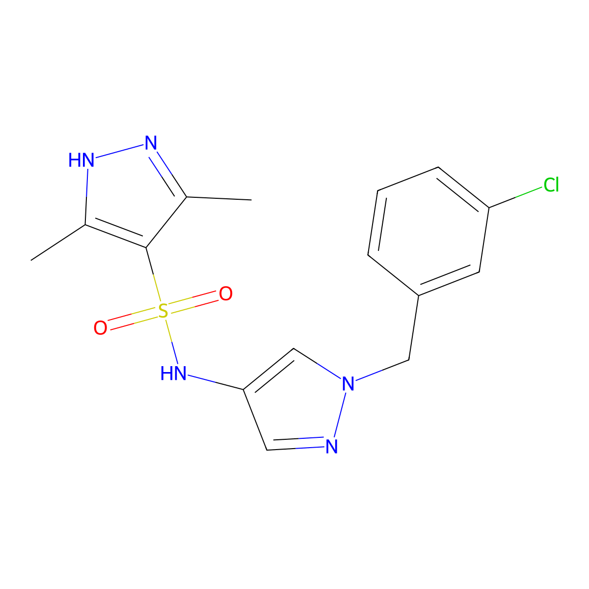 N-[1-(3-chlorobenzyl)-1H-pyrazol-4-yl]-3,5-dimethyl-1H-pyrazole-4-sulfonamide molecular structure, CAS 1092800-29-7