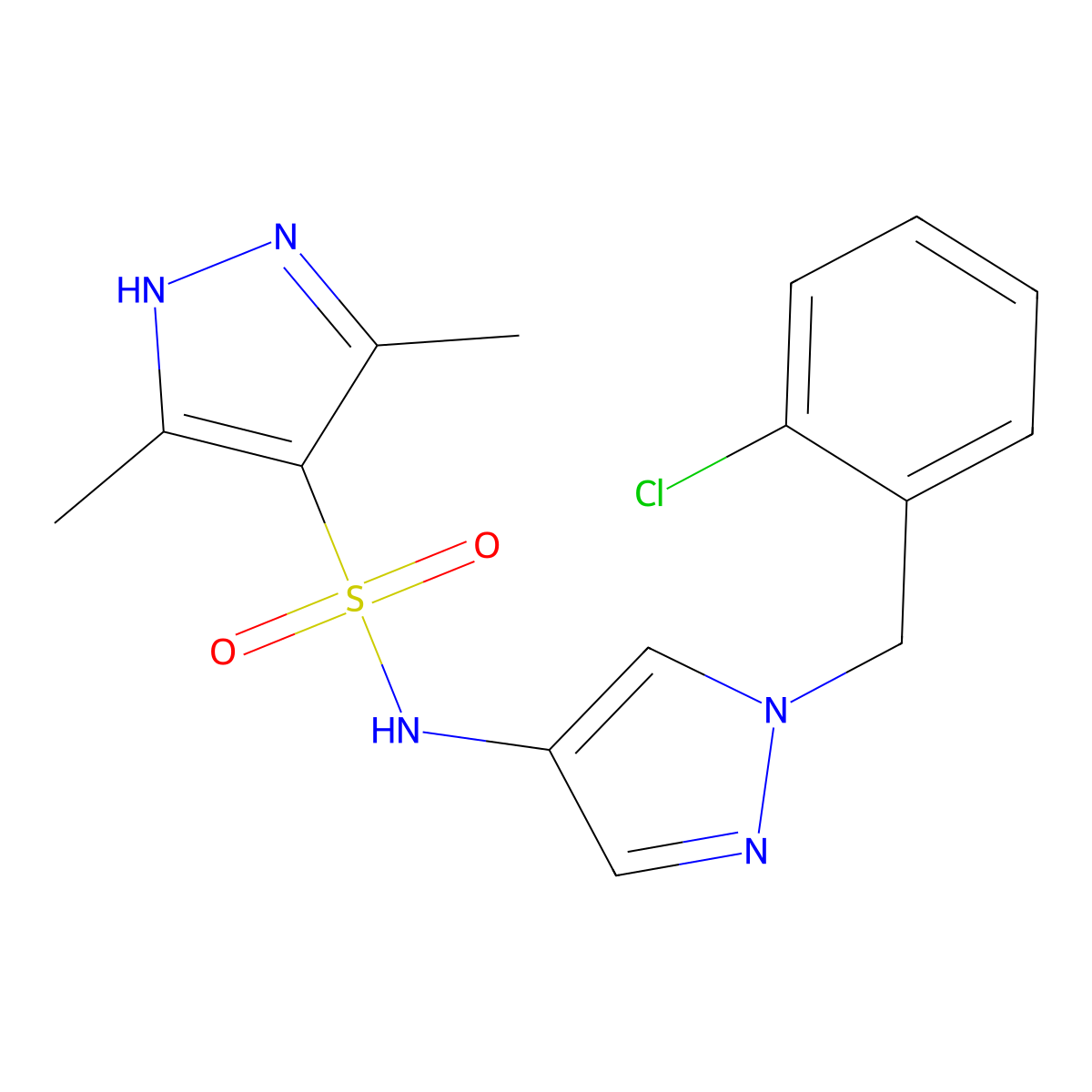 N-[1-(2-chlorobenzyl)-1H-pyrazol-4-yl]-3,5-dimethyl-1H-pyrazole-4-sulfonamide molecular structure, CAS 1092800-33-3