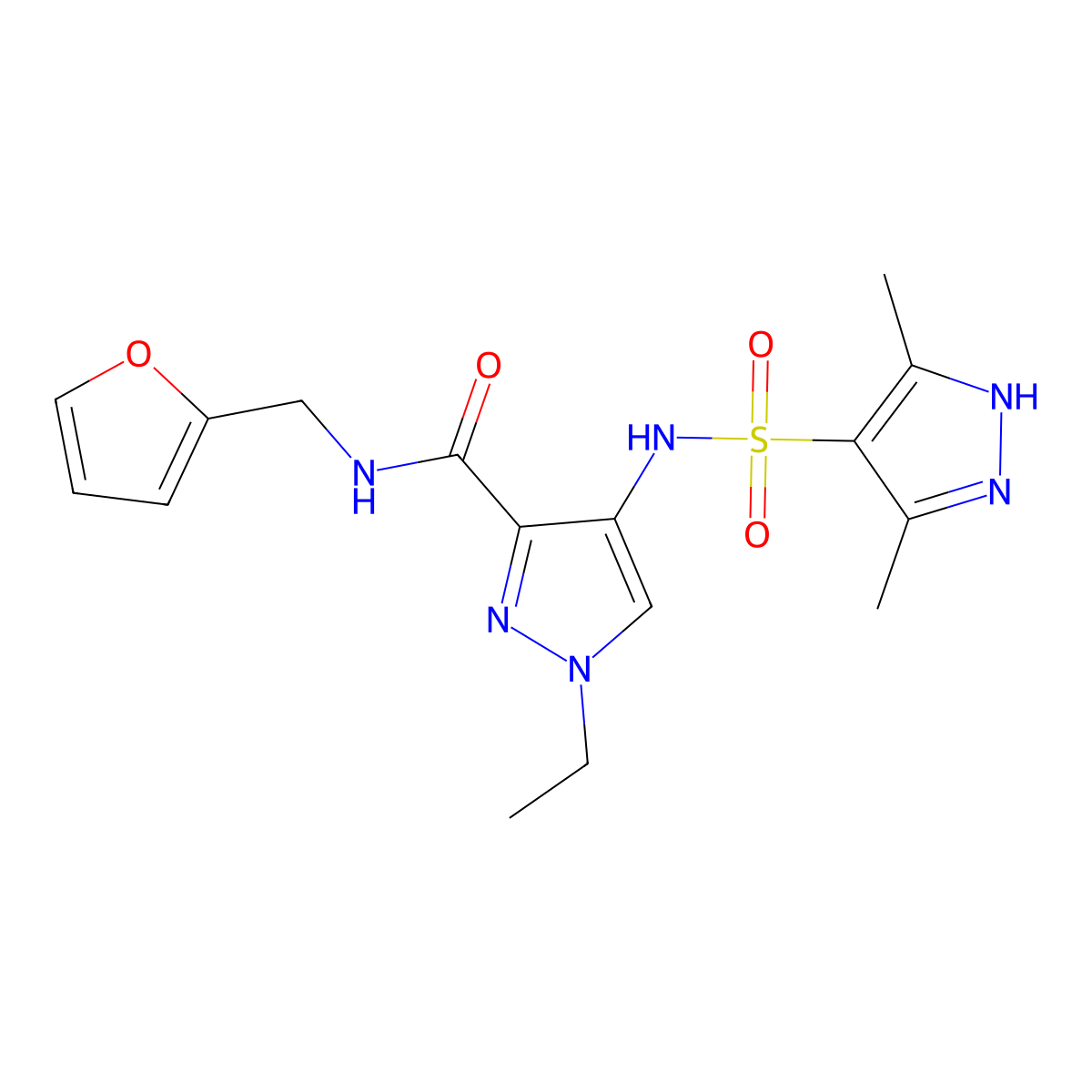 4-{[(3,5-dimethyl-1H-pyrazol-4-yl)sulfonyl]amino}-1-ethyl-N-(furan-2-ylmethyl)-1H-pyrazole-3-carboxamide molecular structure, CAS 1092806-42-2