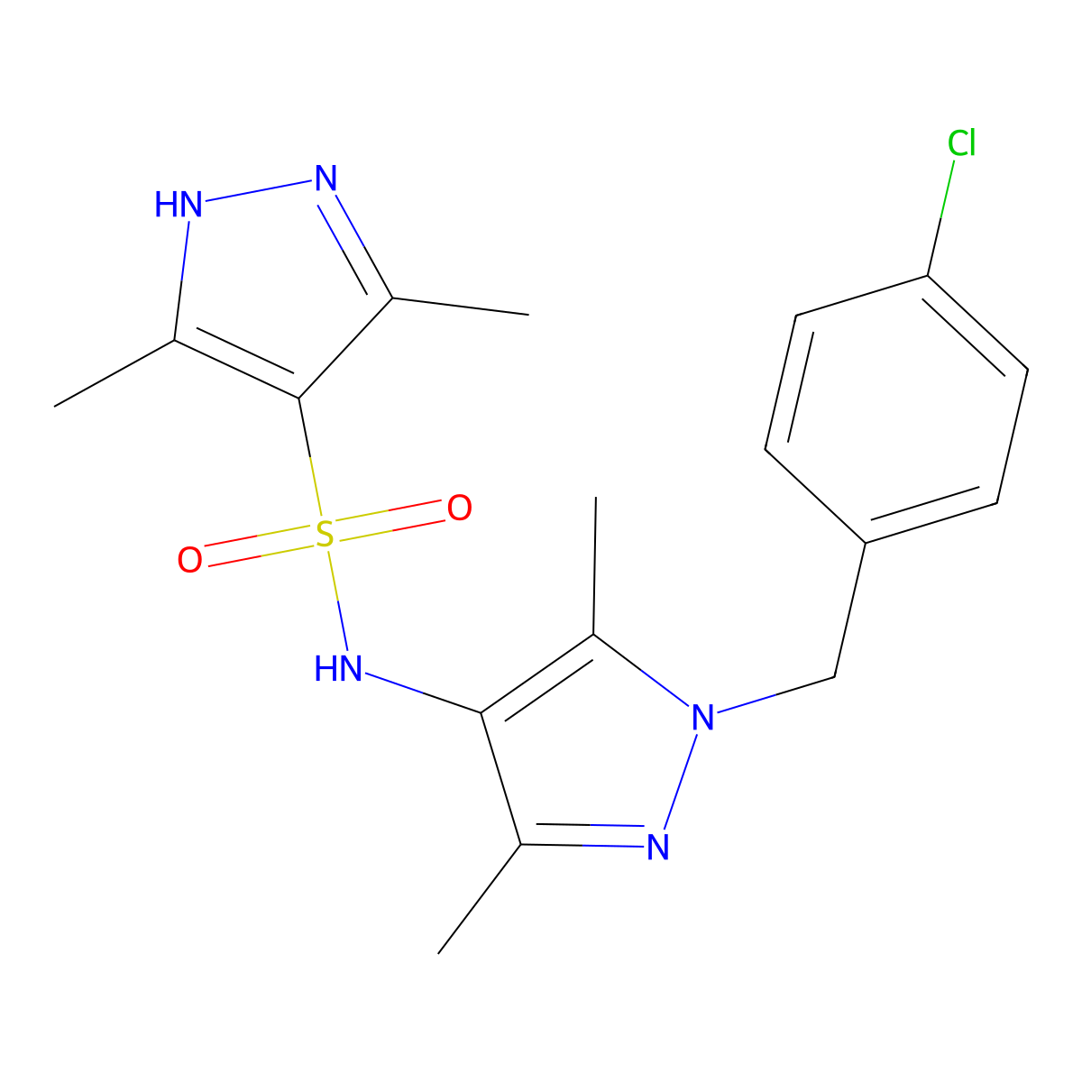 N-[1-(4-chlorobenzyl)-3,5-dimethyl-1H-pyrazol-4-yl]-3,5-dimethyl-1H-pyrazole-4-sulfonamide molecular structure, CAS 1092807-92-5