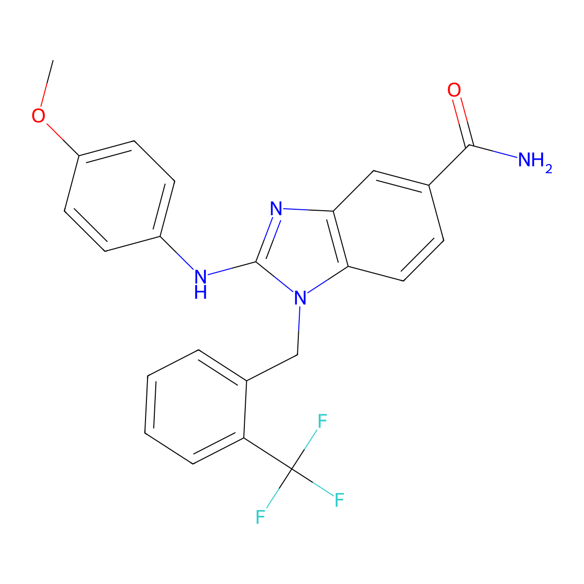 2-((4-Methoxyphenyl)amino)-1-(2-(trifluoromethyl)benzyl)-1H-benzo[d]imidazole-5-carboxamide molecular structure, CAS 1092829-79-2