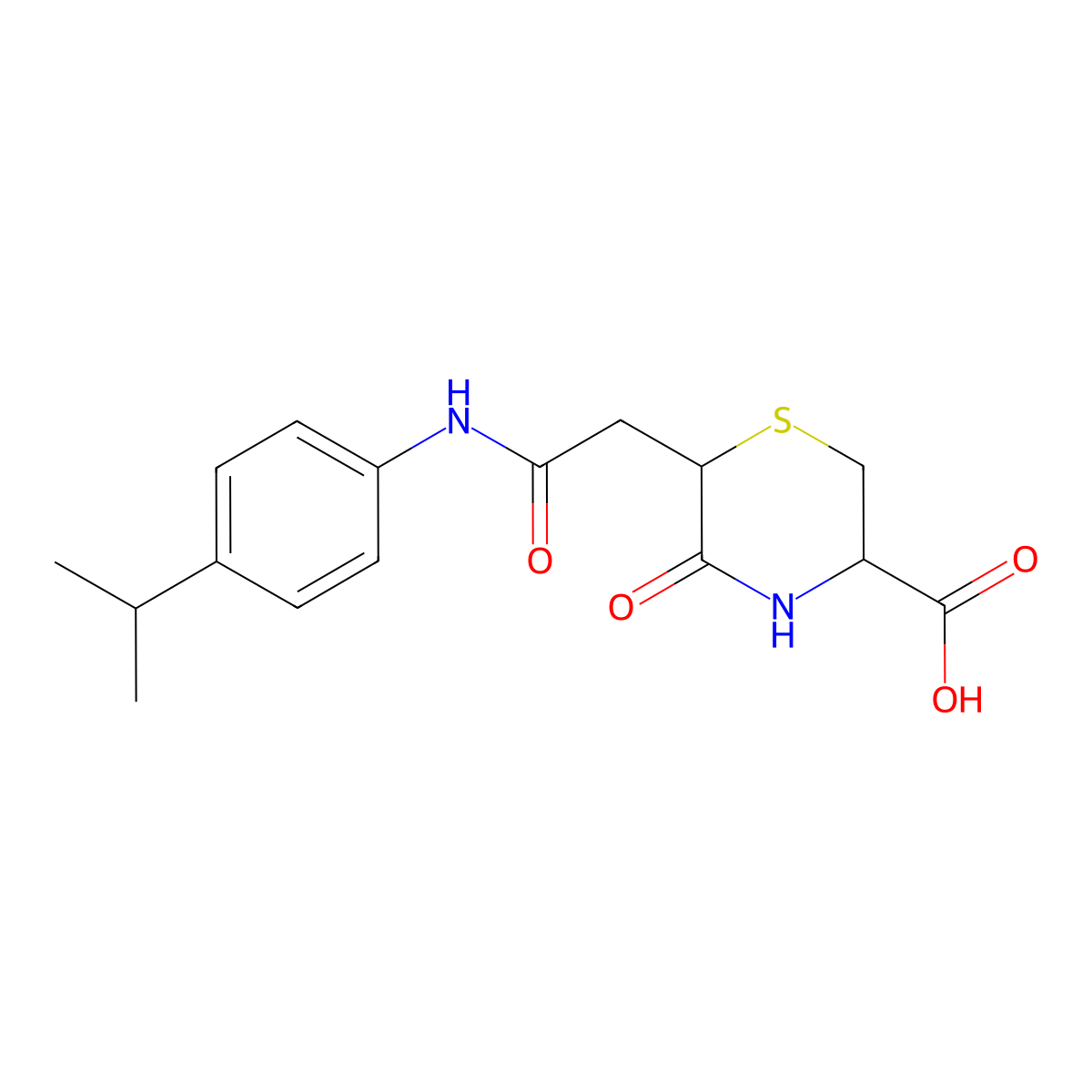 5-Oxo-6-(2-oxo-2-{[4-(propan-2-yl)phenyl]amino}ethyl)thiomorpholine-3-carboxylic acid molecular structure, CAS 1092831-95-2