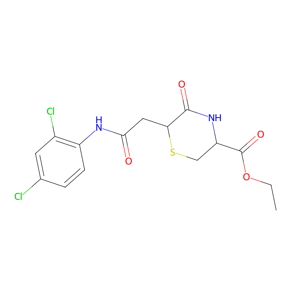 Ethyl 6-{2-[(2,4-dichlorophenyl)amino]-2-oxoethyl}-5-oxothiomorpholine-3-carboxylate molecular structure, CAS 1092832-49-9