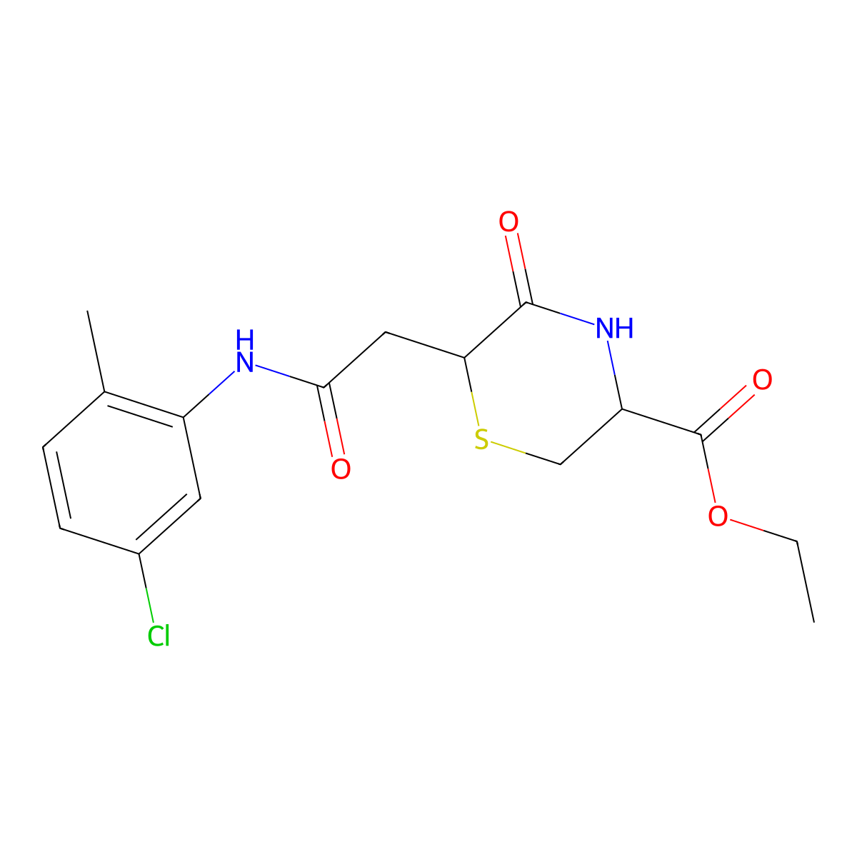Ethyl 6-{2-[(5-chloro-2-methylphenyl)amino]-2-oxoethyl}-5-oxothiomorpholine-3-carboxylate molecular structure, CAS 1092833-13-0