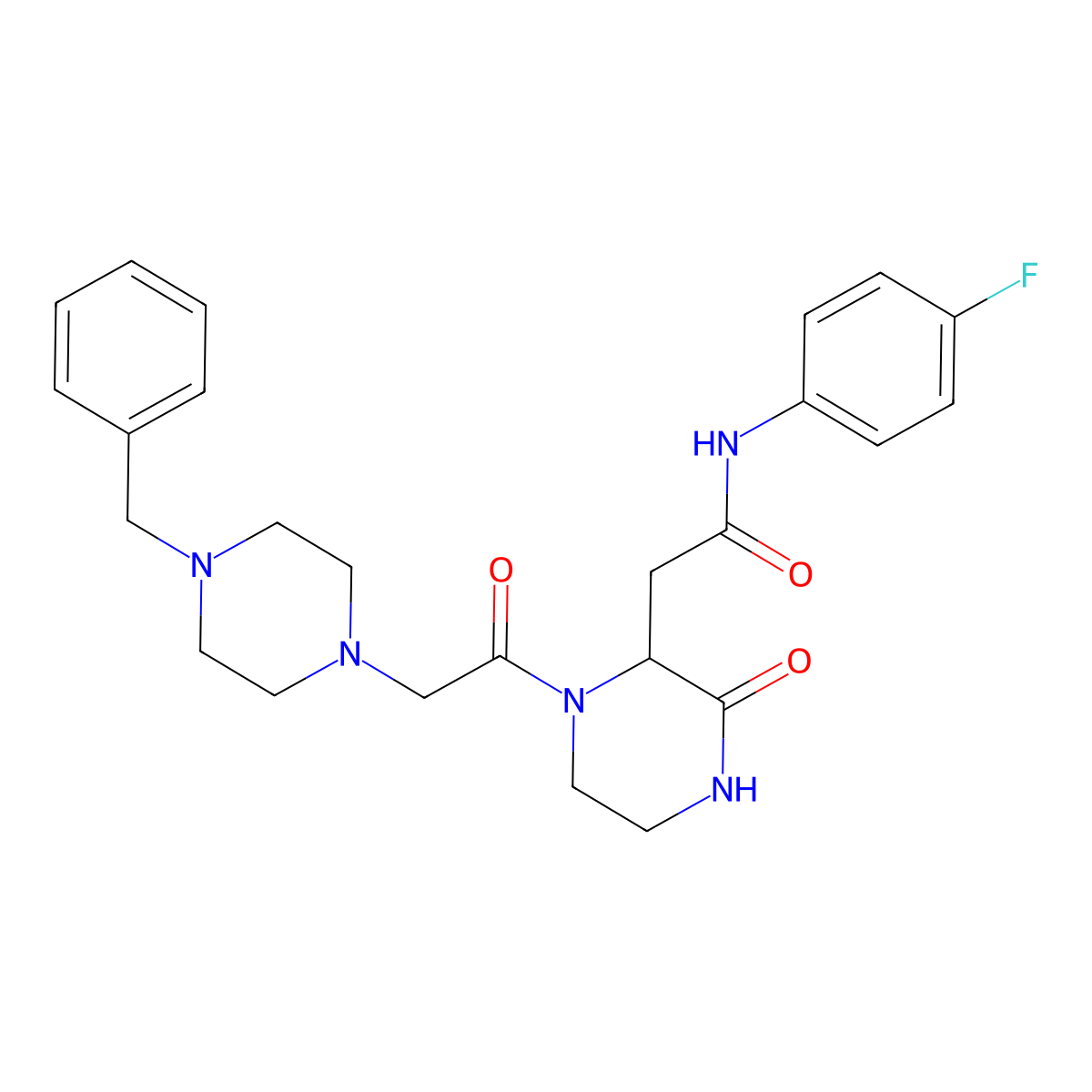 2-{1-[2-(4-benzylpiperazino)acetyl]-3-oxo-2-piperazinyl}-N-(4-fluorophenyl)acetamide molecular structure, CAS 1092833-47-0