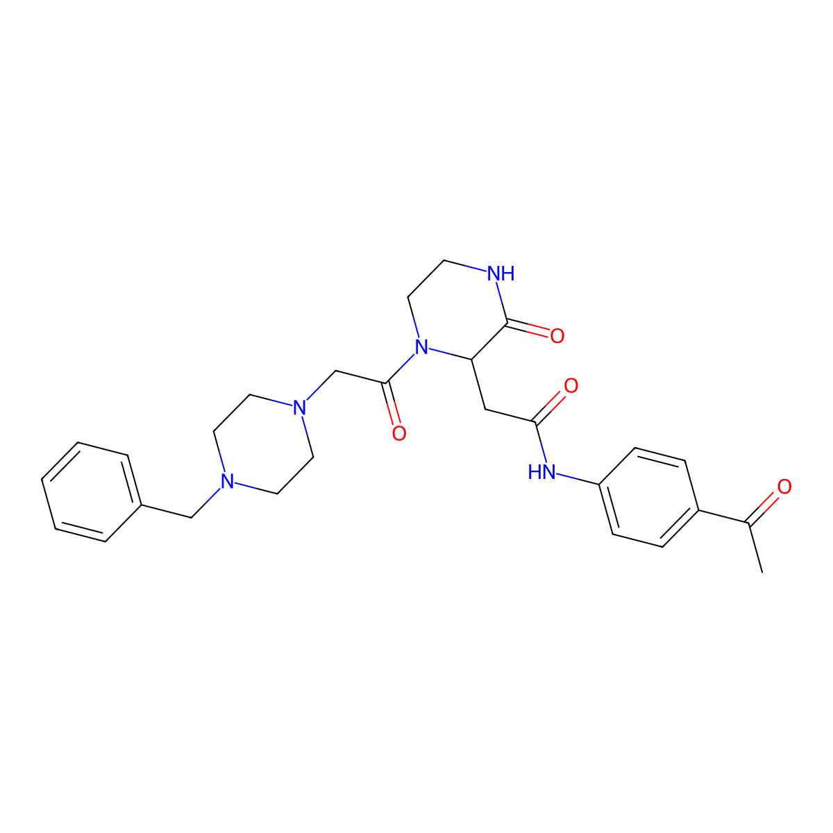 N-(4-acetylphenyl)-2-{1-[(4-benzylpiperazin-1-yl)acetyl]-3-oxopiperazin-2-yl}acetamide molecular structure, CAS 1092833-50-5