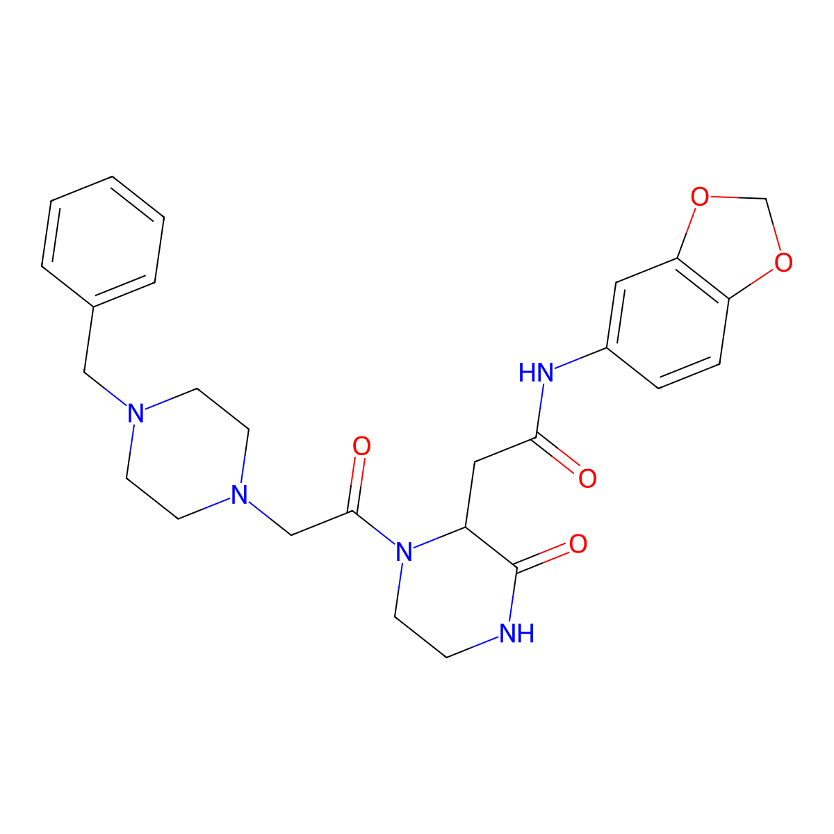 N-(1,3-benzodioxol-5-yl)-2-{1-[2-(4-benzylpiperazino)acetyl]-3-oxo-2-piperazinyl}acetamide molecular structure, CAS 1092833-54-9