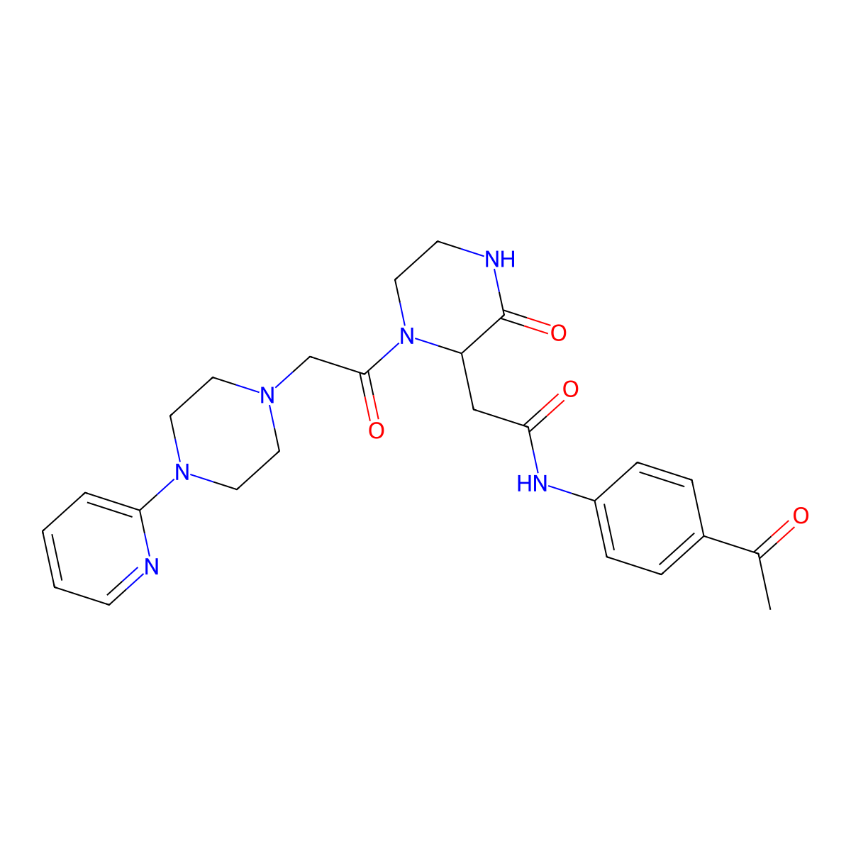 N-(4-acetylphenyl)-2-(3-oxo-1-{2-[4-(2-pyridyl)piperazino]acetyl}-2-piperazinyl)acetamide molecular structure, CAS 1092833-74-3