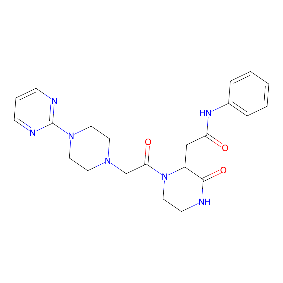 2-(3-oxo-1-{[4-(pyrimidin-2-yl)piperazin-1-yl]acetyl}piperazin-2-yl)-N-phenylacetamide molecular structure, CAS 1092833-78-7