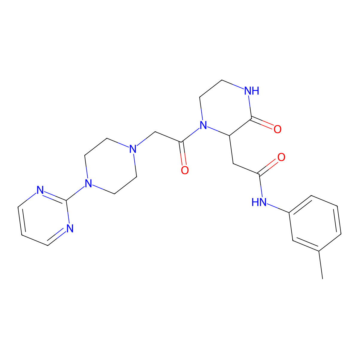 N-(3-methylphenyl)-2-(3-oxo-1-{[4-(pyrimidin-2-yl)piperazin-1-yl]acetyl}piperazin-2-yl)acetamide molecular structure, CAS 1092833-79-8