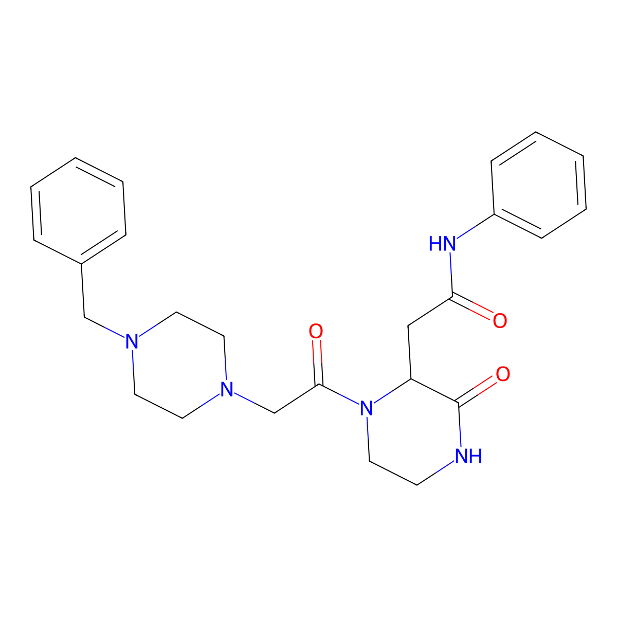 2-{1-[(4-benzylpiperazin-1-yl)acetyl]-3-oxopiperazin-2-yl}-N-phenylacetamide molecular structure, CAS 1092834-22-4
