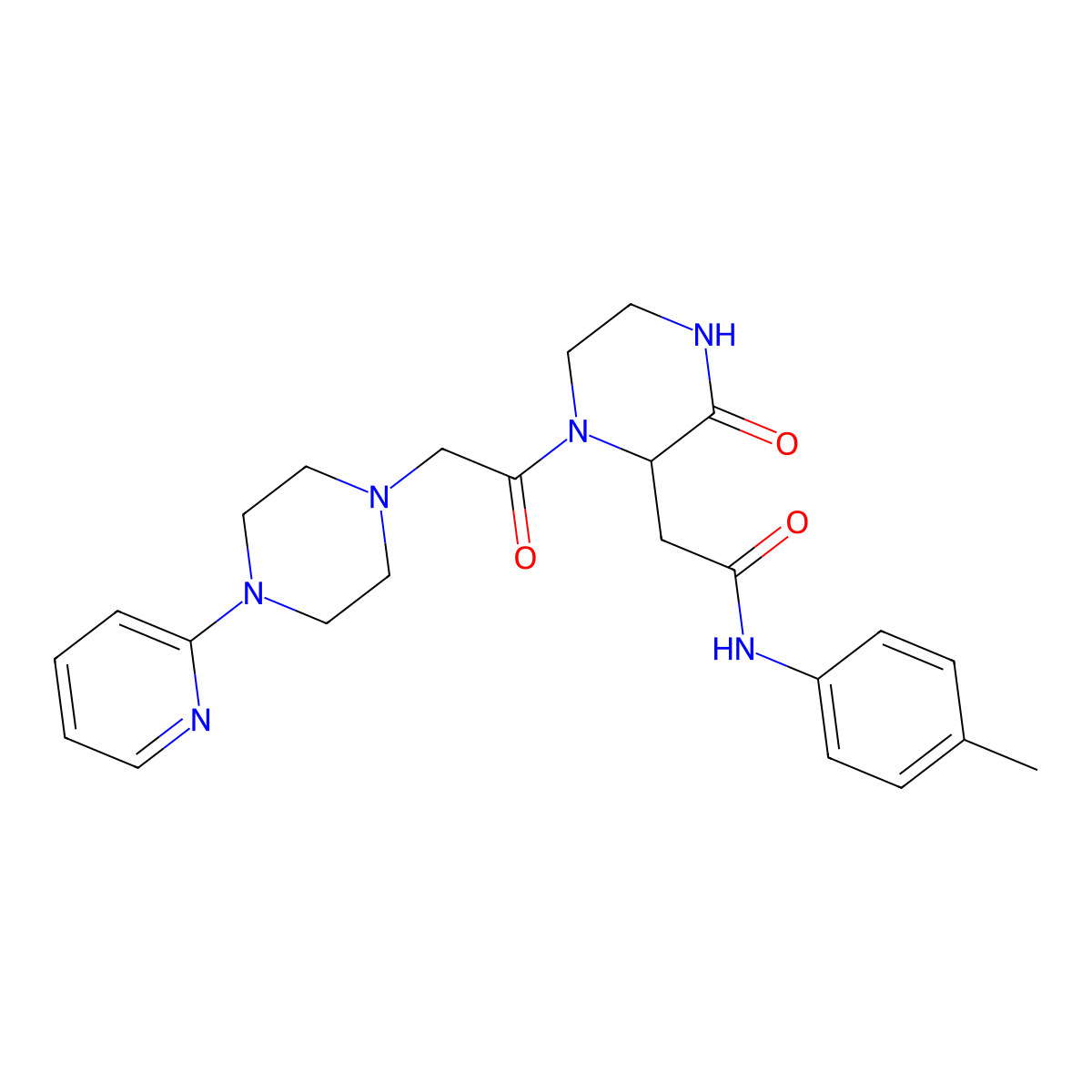 N-(4-methylphenyl)-2-(3-oxo-1-{2-[4-(2-pyridyl)piperazino]acetyl}-2-piperazinyl)acetamide molecular structure, CAS 1092834-23-5