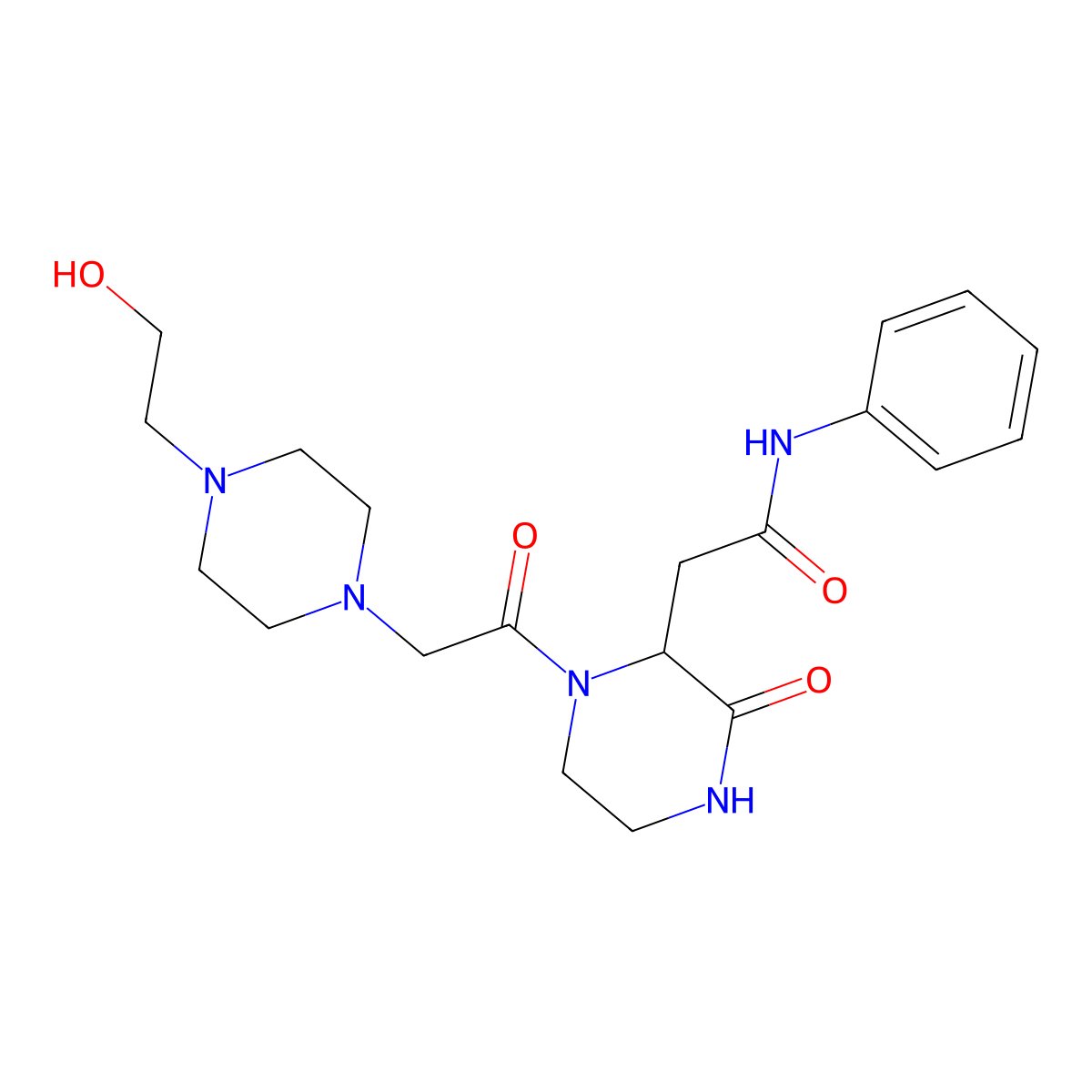 2-(1-{[4-(2-hydroxyethyl)piperazin-1-yl]acetyl}-3-oxopiperazin-2-yl)-N-phenylacetamide molecular structure, CAS 1092834-42-8