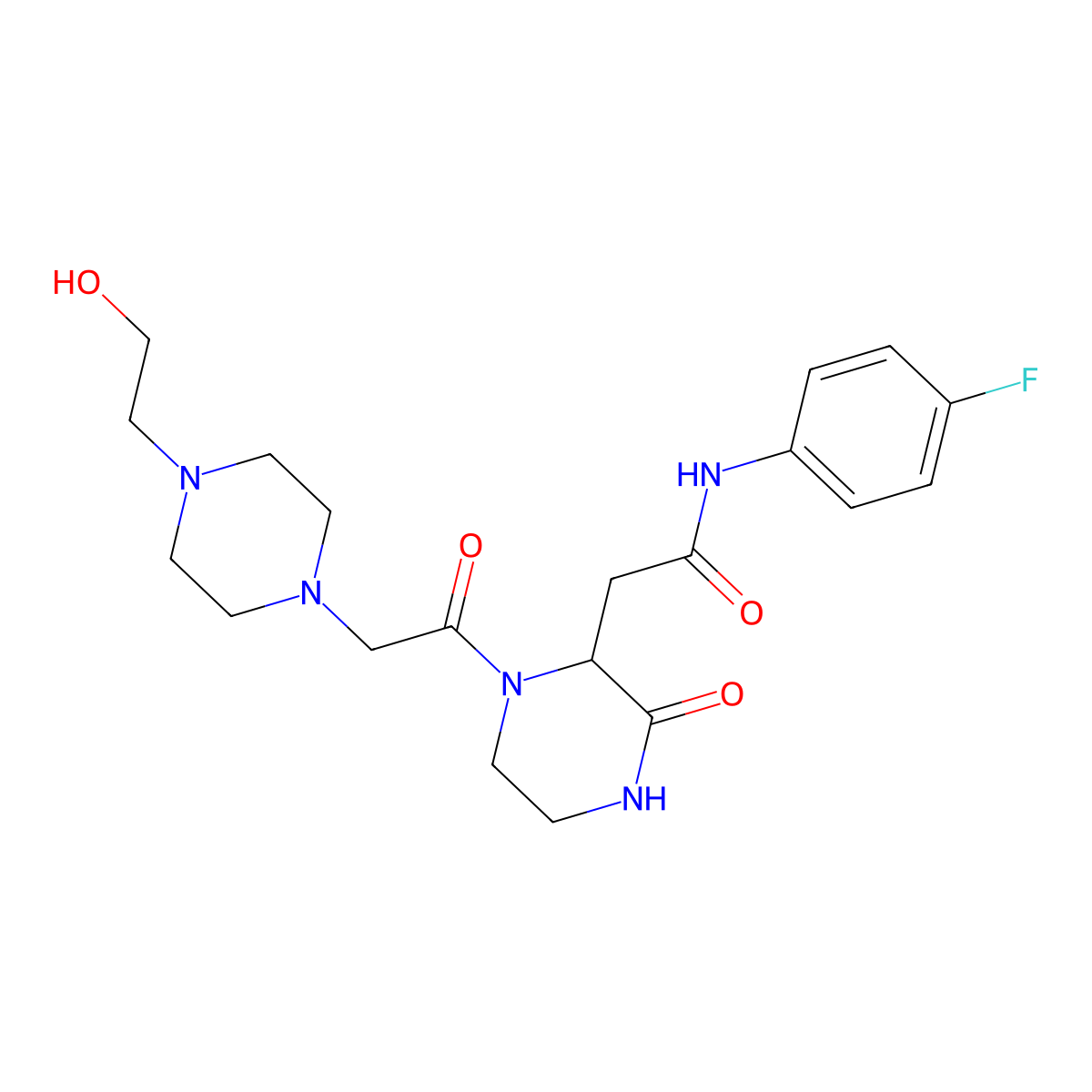 N-(4-fluorophenyl)-2-(1-{[4-(2-hydroxyethyl)piperazin-1-yl]acetyl}-3-oxopiperazin-2-yl)acetamide molecular structure, CAS 1092834-44-0