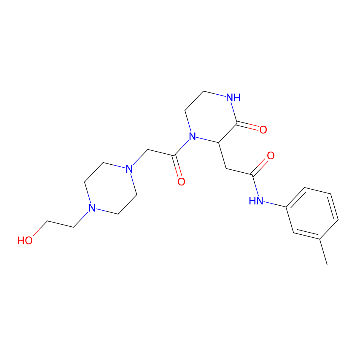2-(1-{[4-(2-hydroxyethyl)piperazin-1-yl]acetyl}-3-oxopiperazin-2-yl)-N-(3-methylphenyl)acetamide molecular structure, CAS 1092834-45-1