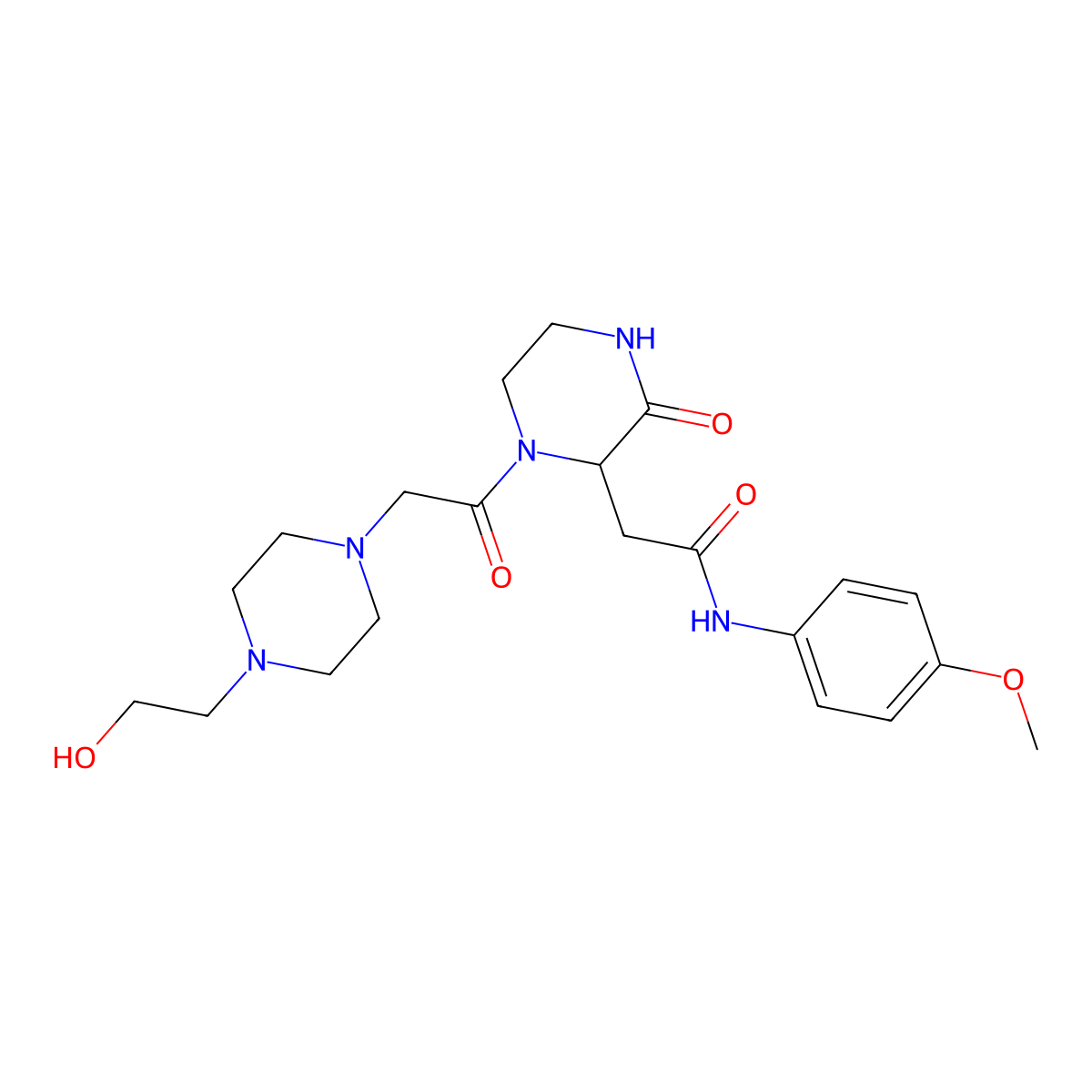 2-(1-{[4-(2-hydroxyethyl)piperazin-1-yl]acetyl}-3-oxopiperazin-2-yl)-N-(4-methoxyphenyl)acetamide molecular structure, CAS 1092834-46-2