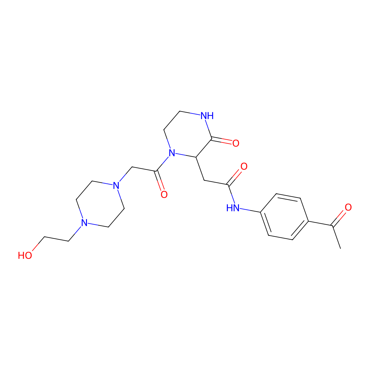 N-(4-acetylphenyl)-2-(1-{[4-(2-hydroxyethyl)piperazin-1-yl]acetyl}-3-oxopiperazin-2-yl)acetamide molecular structure, CAS 1092834-48-4