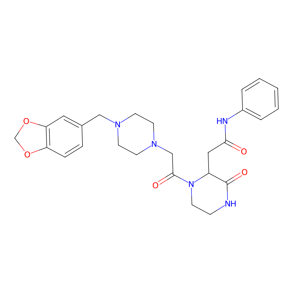2-(1-{[4-(1,3-benzodioxol-5-ylmethyl)piperazin-1-yl]acetyl}-3-oxopiperazin-2-yl)-N-phenylacetamide molecular structure, CAS 1092834-59-7