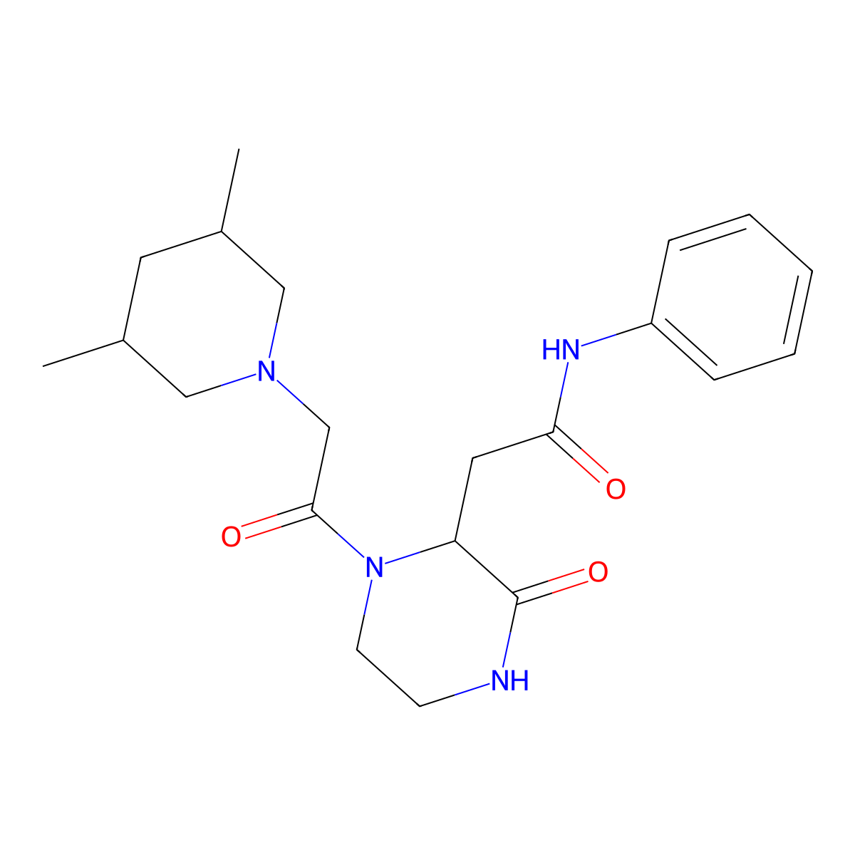 2-{1-[(3,5-dimethylpiperidin-1-yl)acetyl]-3-oxopiperazin-2-yl}-N-phenylacetamide molecular structure, CAS 1092834-83-7