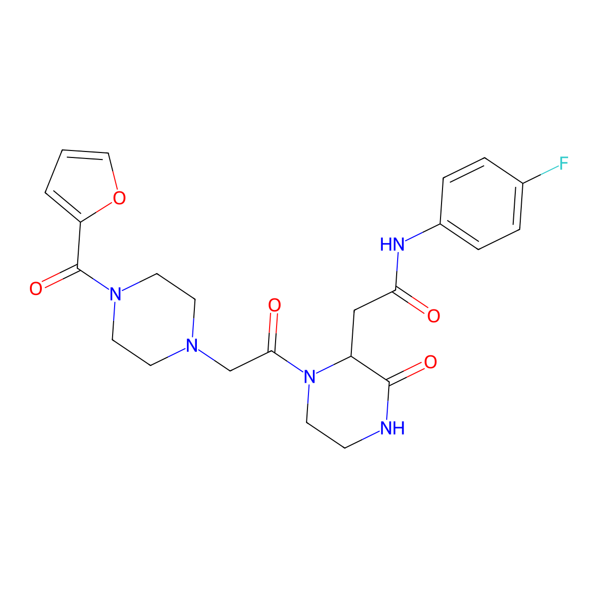 N-(4-fluorophenyl)-2-(1-{2-[4-(2-furylcarbonyl)piperazino]acetyl}-3-oxo-2-piperazinyl)acetamide molecular structure, CAS 1092834-85-9