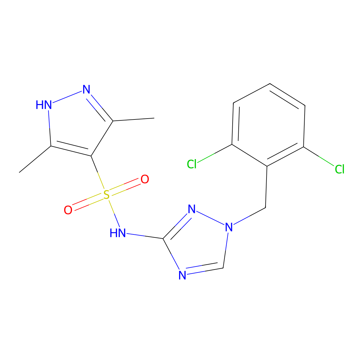 N-[1-(2,6-dichlorobenzyl)-1H-1,2,4-triazol-3-yl]-3,5-dimethyl-1H-pyrazole-4-sulfonamide molecular structure, CAS 1092839-63-8