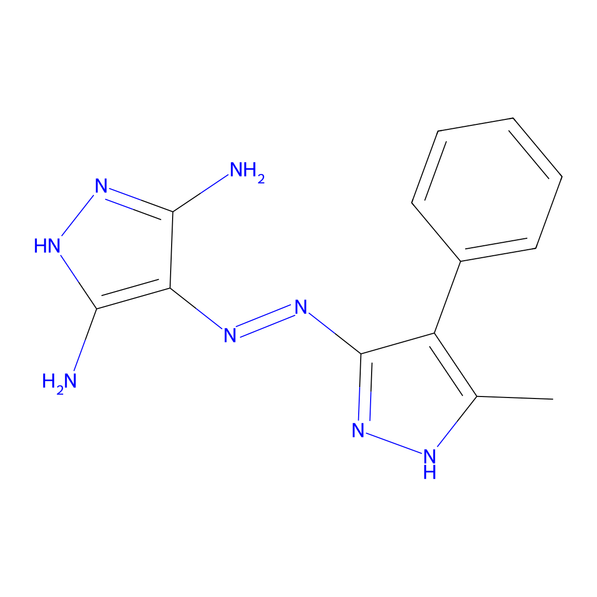 4-[(E)-(3-methyl-4-phenyl-1H-pyrazol-5-yl)diazenyl]-1H-pyrazole-3,5-diamine molecular structure, CAS 1092839-72-9