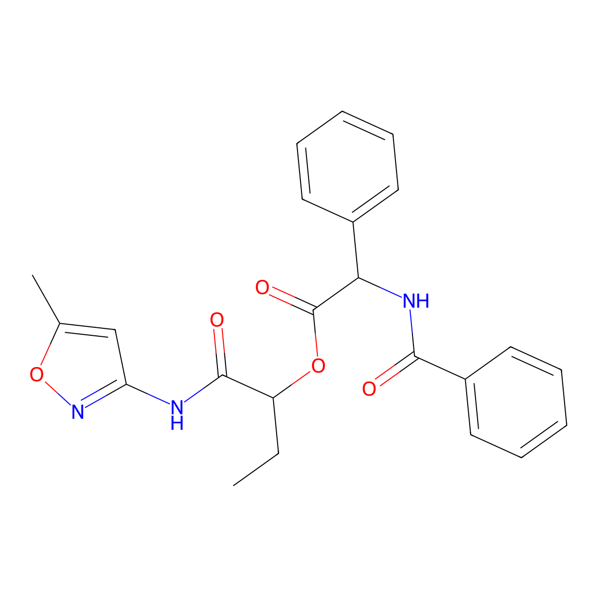 1-((5-Methylisoxazol-3(2H)-ylidene)amino)-1-oxobutan-2-yl 2-benzamido-2-phenylacetate molecular structure, CAS 1092840-81-7