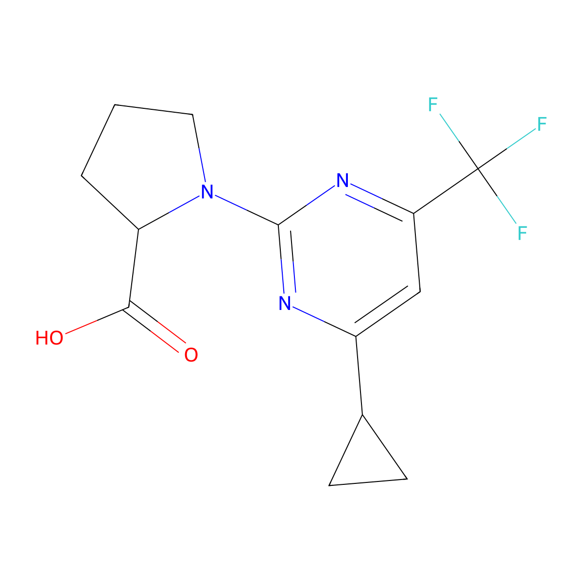 1-[4-Cyclopropyl-6-(trifluoromethyl)pyrimidin-2-yl]proline molecular structure, CAS 1092840-97-5