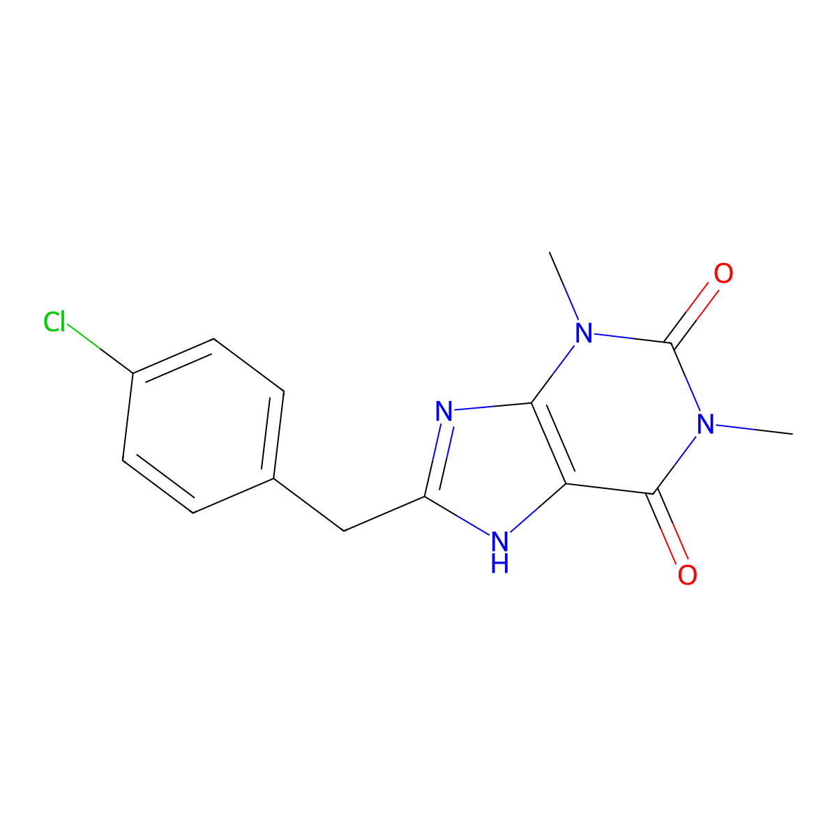 2,3,6,7-Tetrahydro-1,3-dimethyl-8-((4-chlorophenyl)methyl)-1H-purine-2,6-dione molecular structure, CAS 109286-41-1