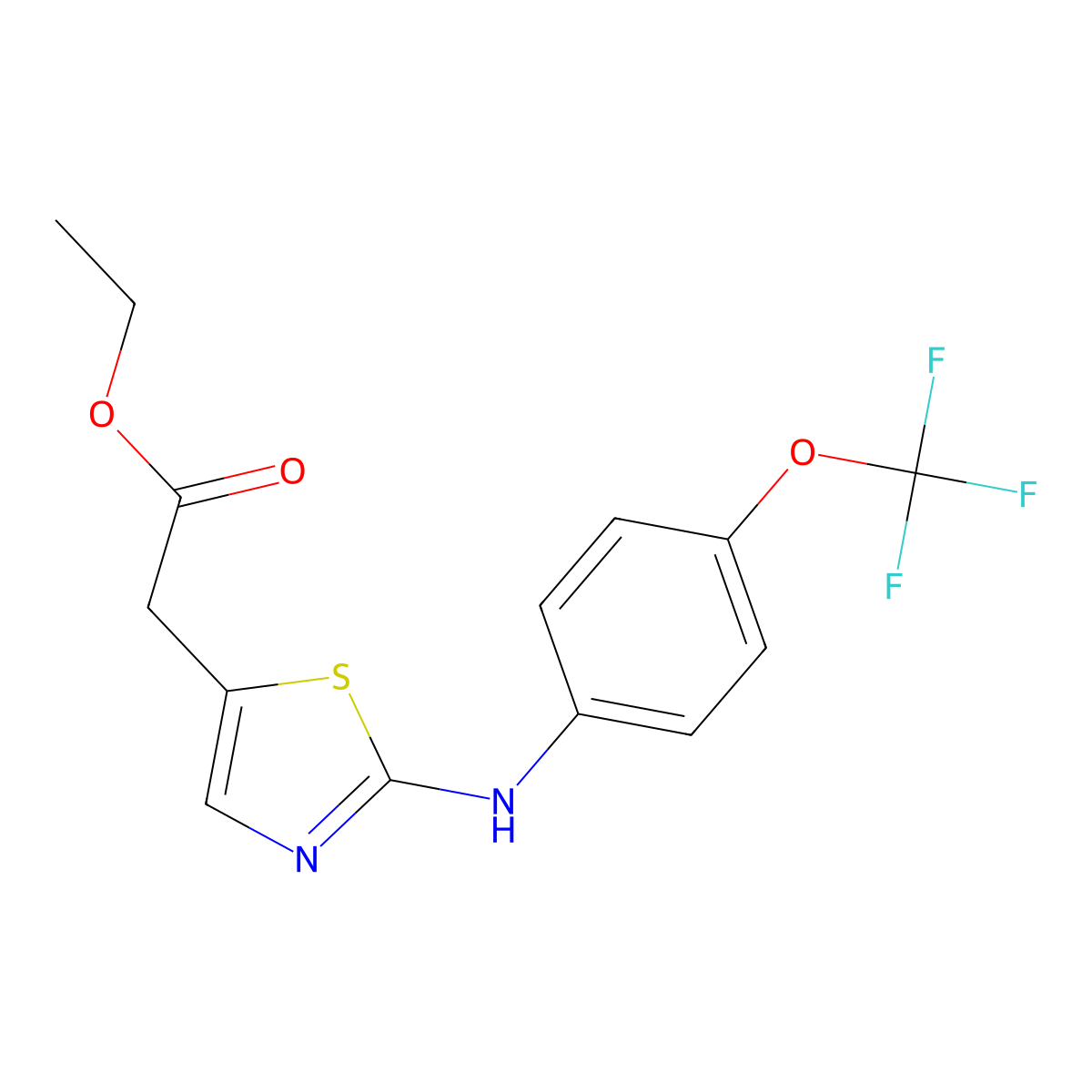 Ethyl 2-(2-((4-(trifluoromethoxy)phenyl)amino)thiazol-5-yl)acetate molecular structure, CAS 1092959-60-8