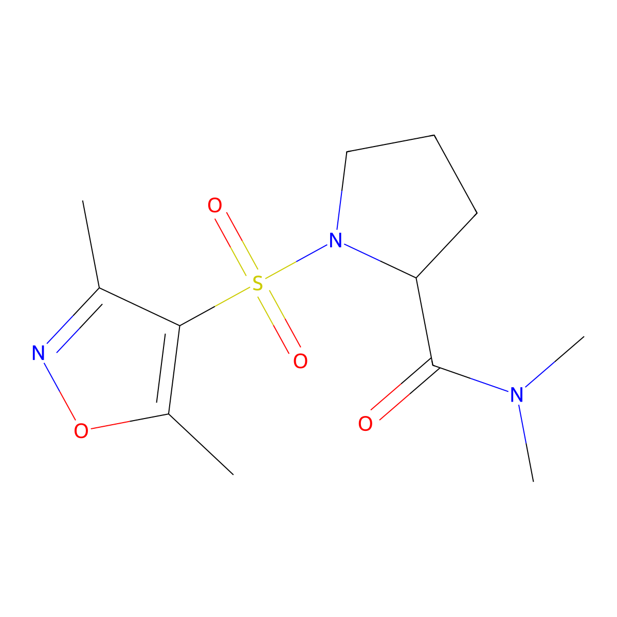 1-[(3,5-dimethyl-1,2-oxazol-4-yl)sulfonyl]-N,N-dimethylprolinamide molecular structure, CAS 1092966-07-8
