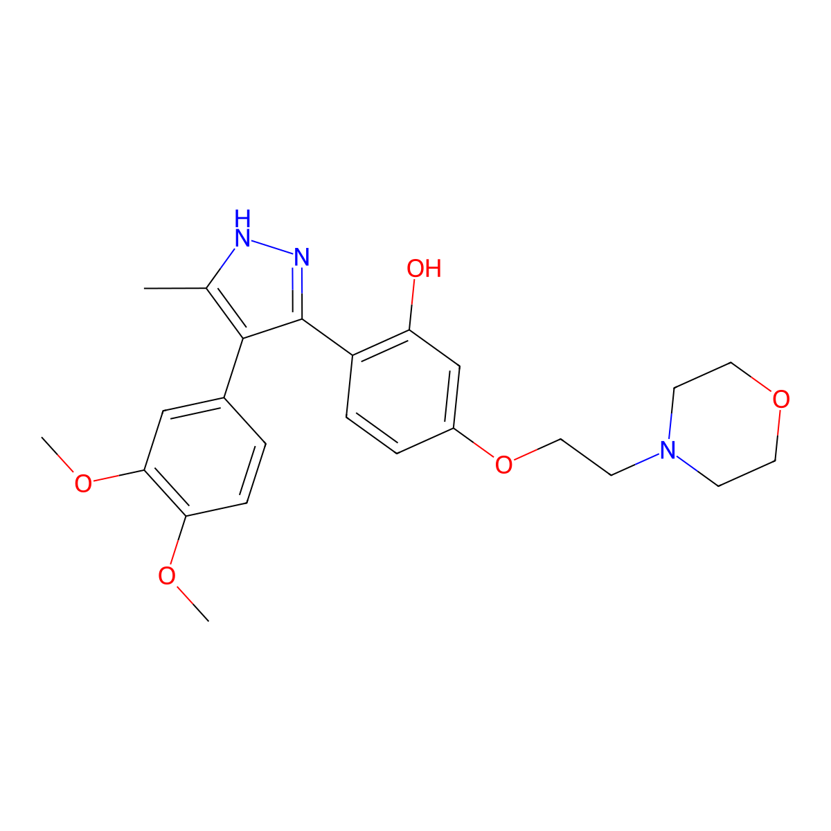 2-(4-(3,4-dimethoxyphenyl)-5-methyl-1H-pyrazol-3-yl)-5-(2-morpholinoethoxy)phenol molecular structure, CAS 1092972-14-9