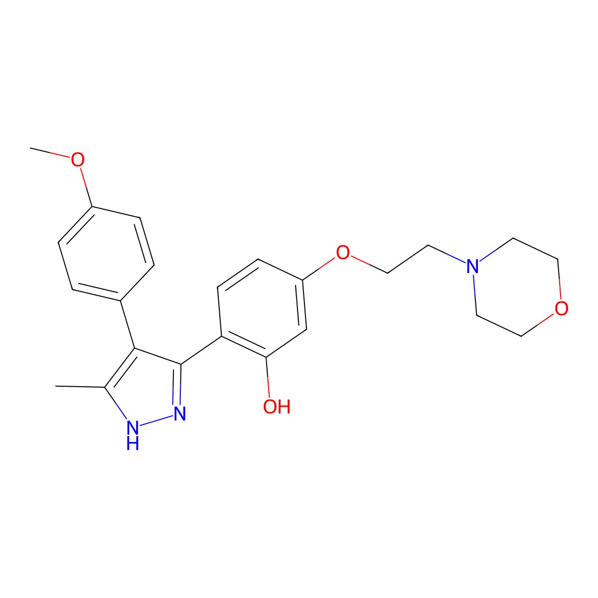2-(4-(4-methoxyphenyl)-5-methyl-1H-pyrazol-3-yl)-5-(2-morpholinoethoxy)phenol molecular structure, CAS 1092972-43-4