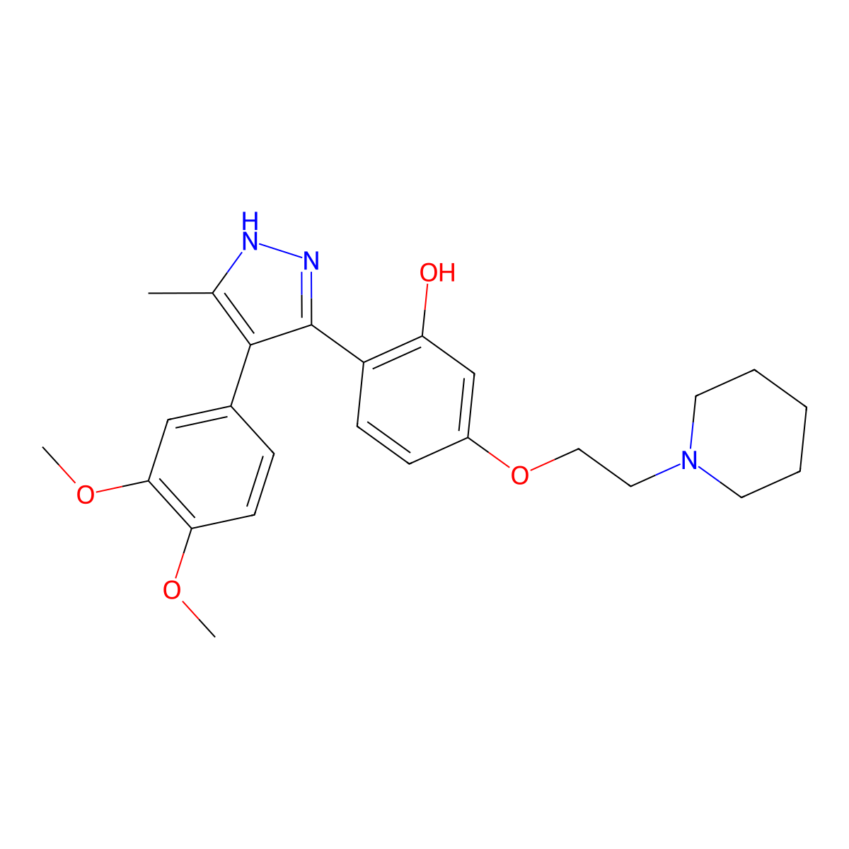 2-(4-(3,4-dimethoxyphenyl)-5-methyl-1H-pyrazol-3-yl)-5-(2-(piperidin-1-yl)ethoxy)phenol molecular structure, CAS 1092972-44-5