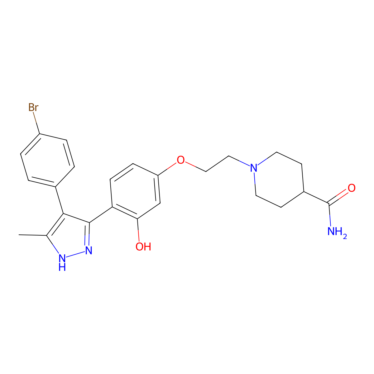 1-(2-(4-(4-(4-bromophenyl)-5-methyl-1H-pyrazol-3-yl)-3-hydroxyphenoxy)ethyl)piperidine-4-carboxamide molecular structure, CAS 1092972-46-7
